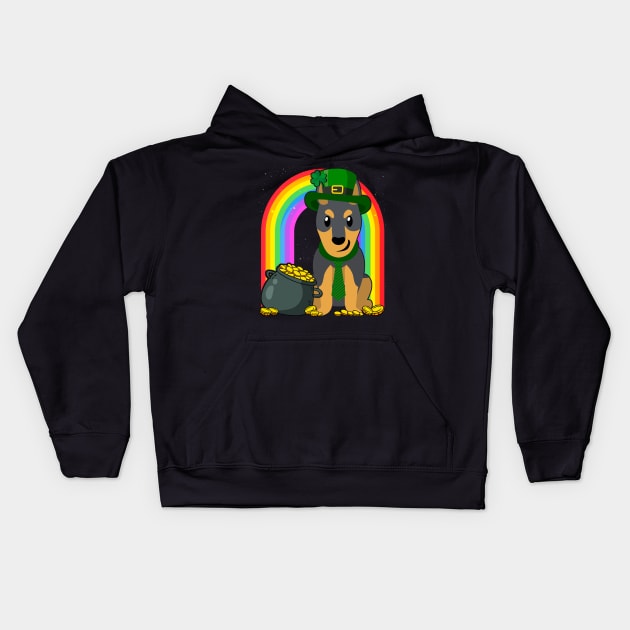 Doberman Rainbow Irish Clover St Patrick Day Dog Gift design Kids Hoodie by theodoros20